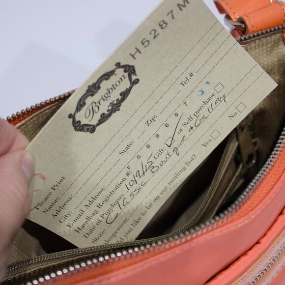 Brighton Charlie Pocket Crossbody Nylon Patent Leather Purse Peachy Pink 10x8x3 - Picture 13 of 16